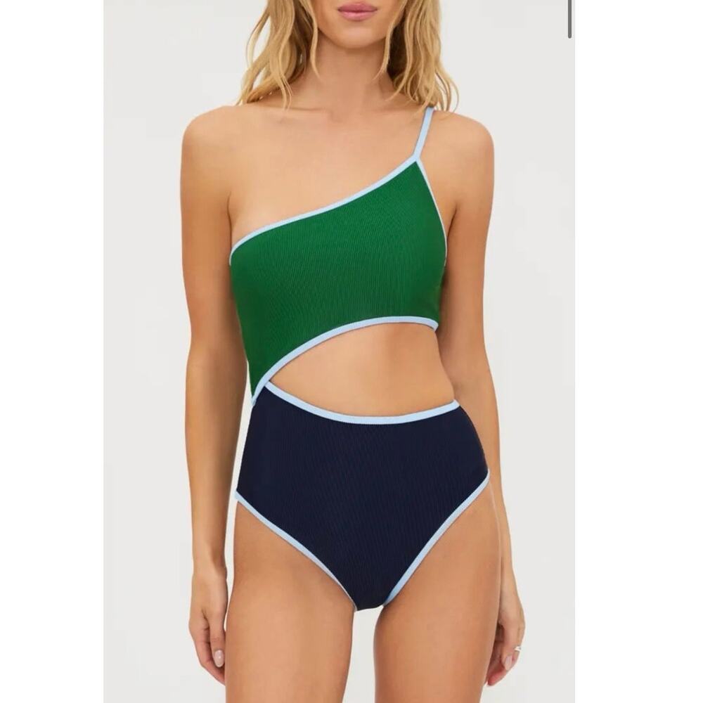 NWOT Beach Riot Liora Colorblock Rib One-Piece
Swimsuit in Ivy Colorblock SZ M